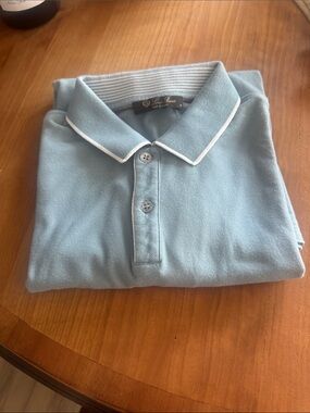 Loro Piana Men’s Pale Blue Polo with White Piping